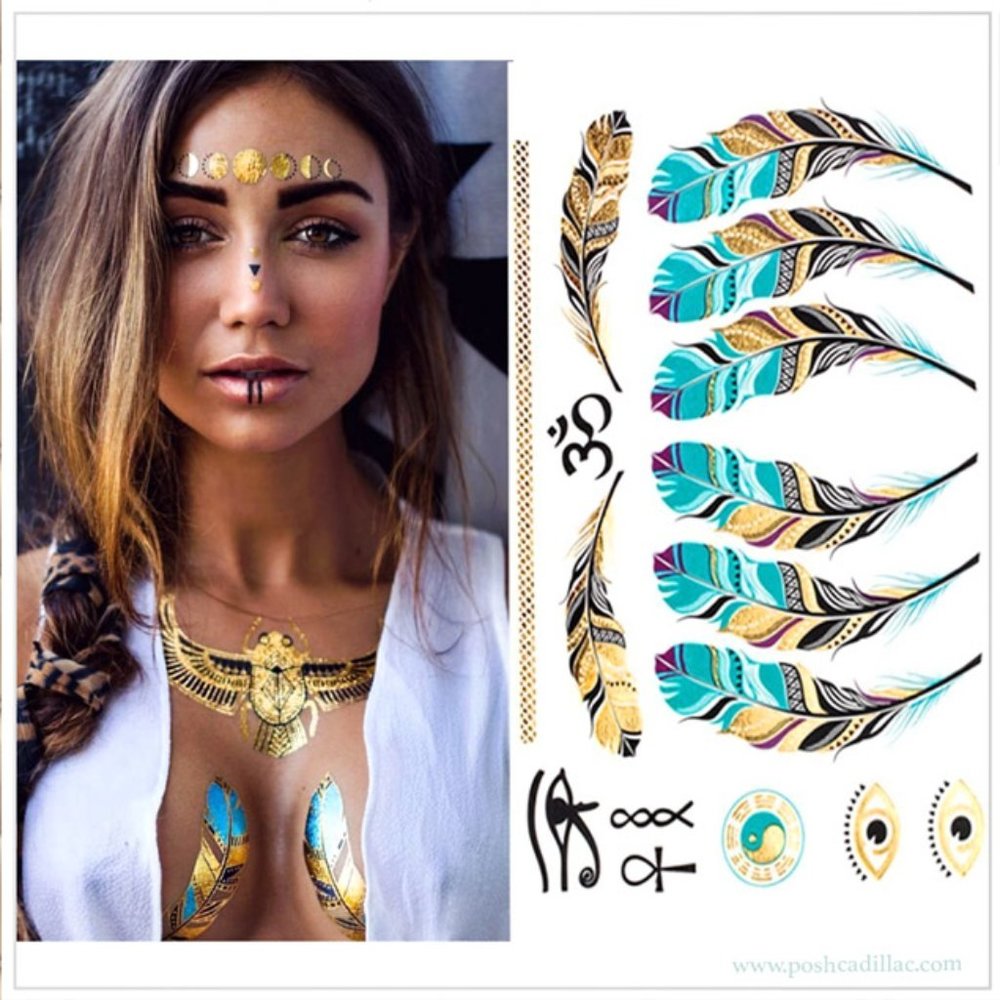 3 sheets Golden Silver Temporary Tattoo - Picture 7 of 12